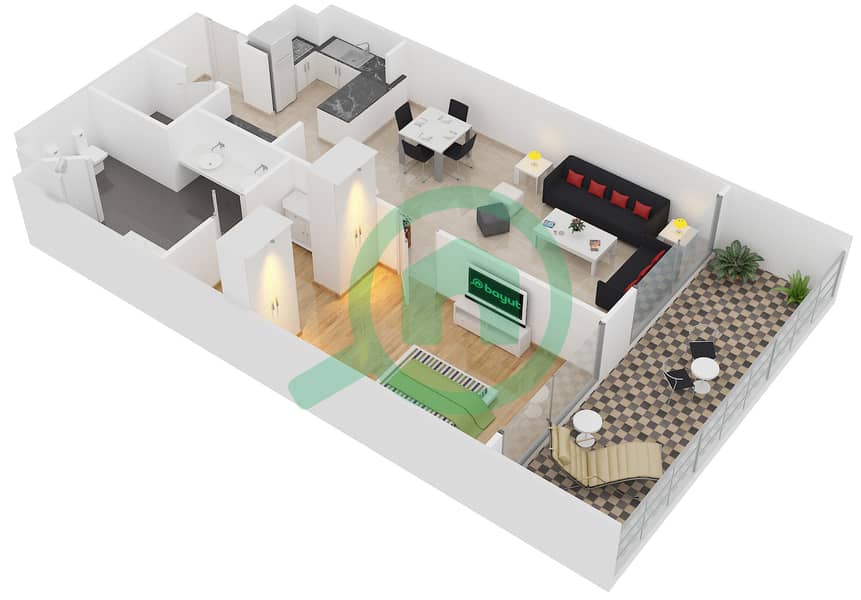 المخططات الطابقية لتصميم النموذج A شقة 1 غرفة نوم - منتجع و سبا ذا رويال أمواج interactive3D