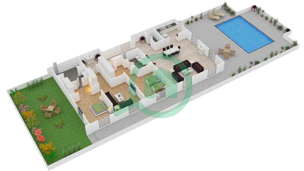 The Royal Amwaj Resort & Spa - 2 Bedroom Penthouse Type E Floor plan interactive3D