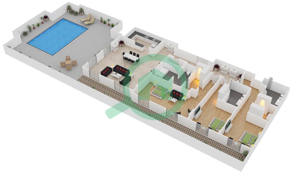 The Royal Amwaj Resort & Spa - 3 Bedroom Penthouse Type B Floor plan interactive3D