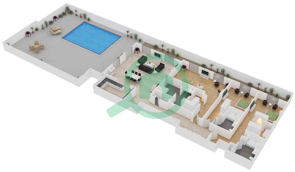 The Royal Amwaj Resort & Spa - 3 Bedroom Penthouse Type A Floor plan interactive3D