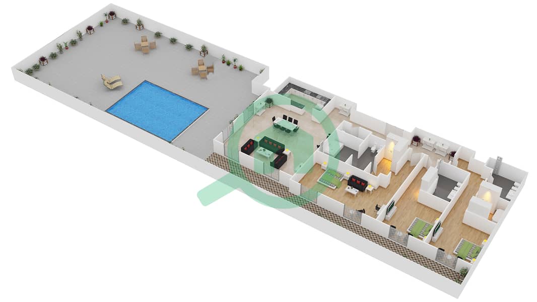 المخططات الطابقية لتصميم النموذج D بنتهاوس 3 غرف نوم - منتجع و سبا ذا رويال أمواج interactive3D