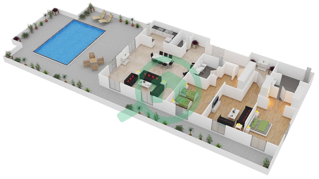المخططات الطابقية لتصميم النموذج F بنتهاوس 2 غرفة نوم - منتجع و سبا ذا رويال أمواج interactive3D