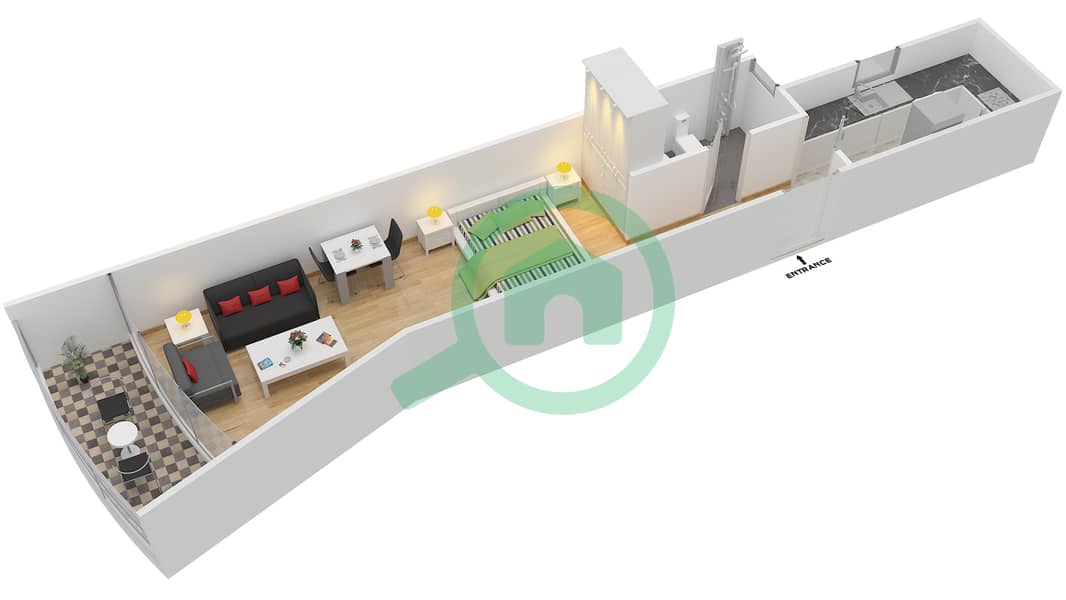 المخططات الطابقية لتصميم النموذج C شقة استوديو - الوليد بارادايس interactive3D