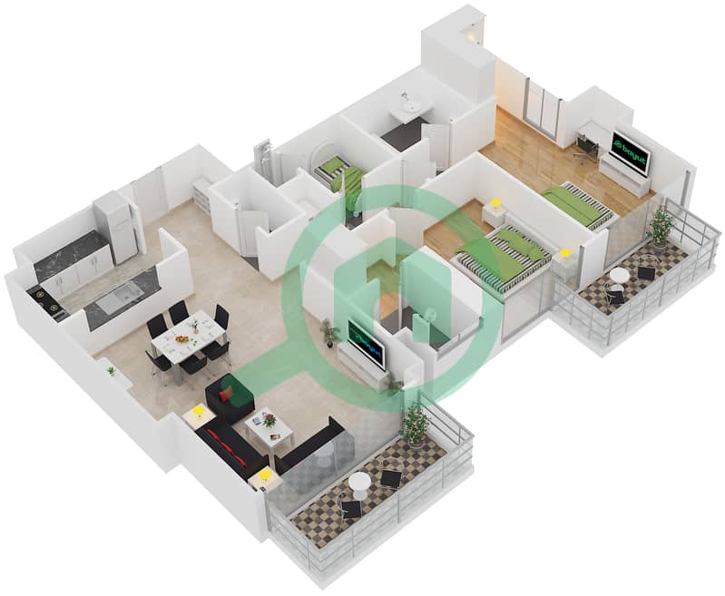 iGo 101 Tower - 2 Bedroom Apartment Type A1 Floor plan interactive3D