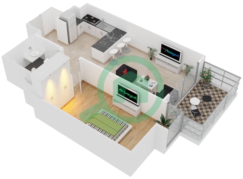 Айго 101 Тауэр - Апартамент 1 Спальня планировка Тип A1 interactive3D