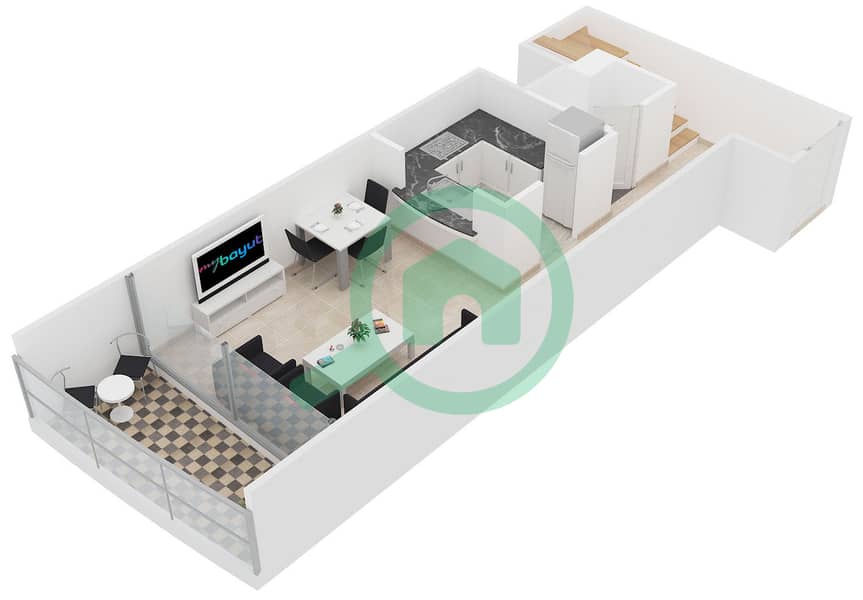 Jumeirah Bay X1 - 1 Bedroom Apartment Type 1 DUPLEX Floor plan interactive3D