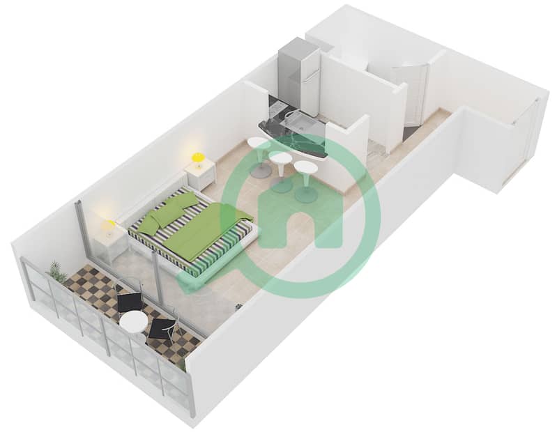朱美拉湾X1塔 - 单身公寓类型3戶型图 interactive3D