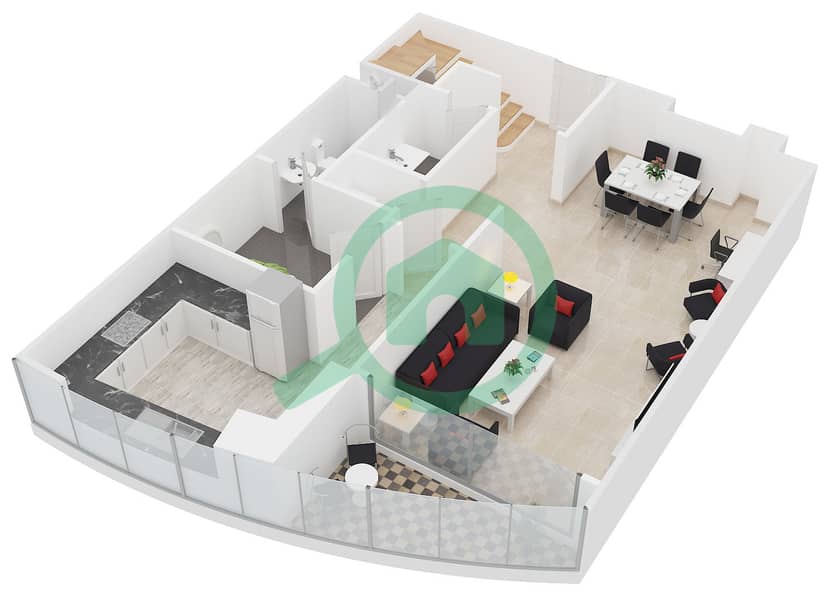 Джумейра Бей X1 - Апартамент 2 Cпальни планировка Тип 2 interactive3D