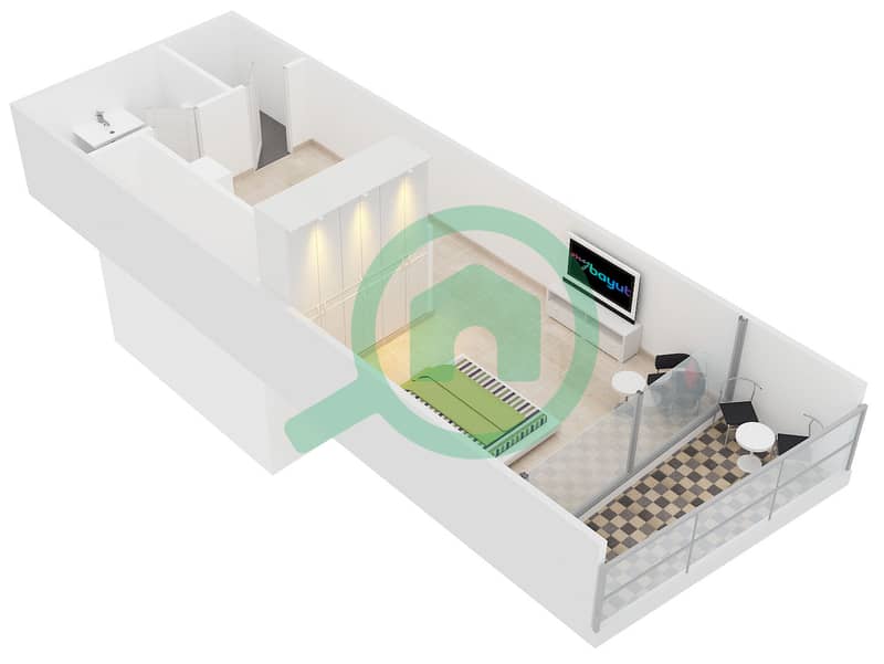 المخططات الطابقية لتصميم النموذج 3 شقة 1 غرفة نوم - خور الجميرا X1 interactive3D