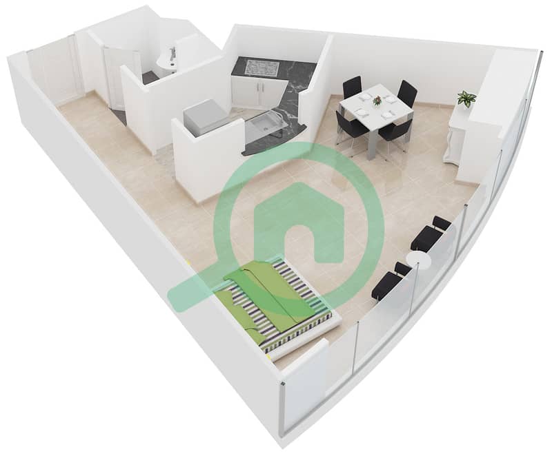 Jumeirah Bay X1 - Studio Apartment Type 1 Floor plan interactive3D