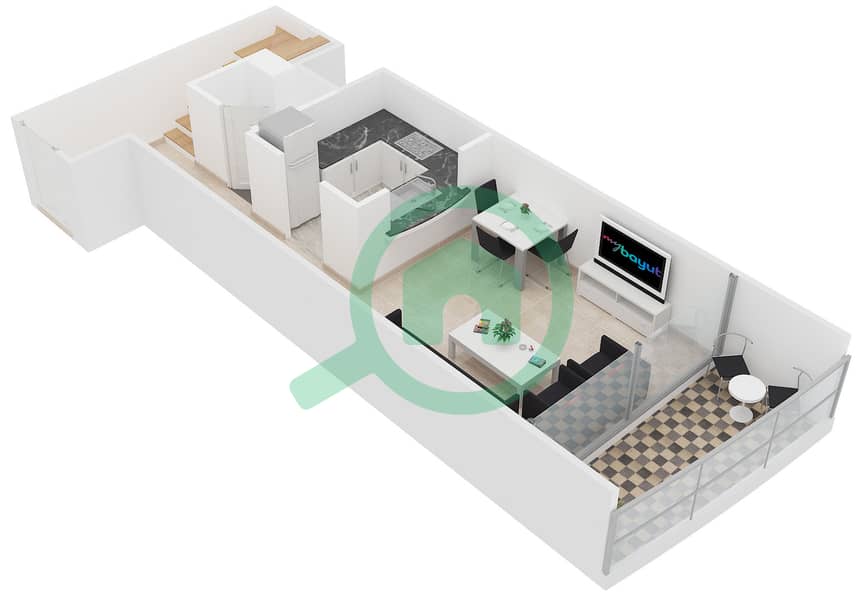 المخططات الطابقية لتصميم النموذج 2 شقة 1 غرفة نوم - خور الجميرا X1 interactive3D