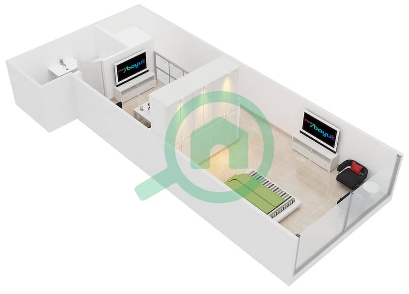 المخططات الطابقية لتصميم النموذج 2 شقة 1 غرفة نوم - خور الجميرا X1 interactive3D