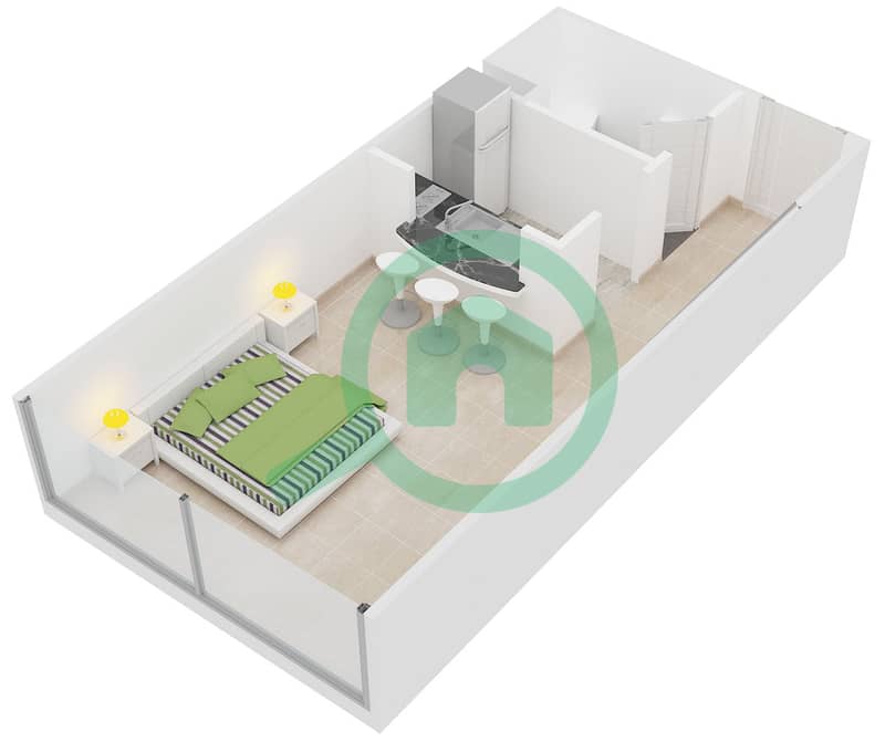 المخططات الطابقية لتصميم النموذج 2 شقة استوديو - خور الجميرا X1 interactive3D