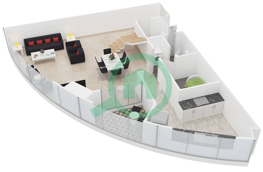 朱美拉湾X1塔 - 2 卧室公寓类型1戶型图 interactive3D