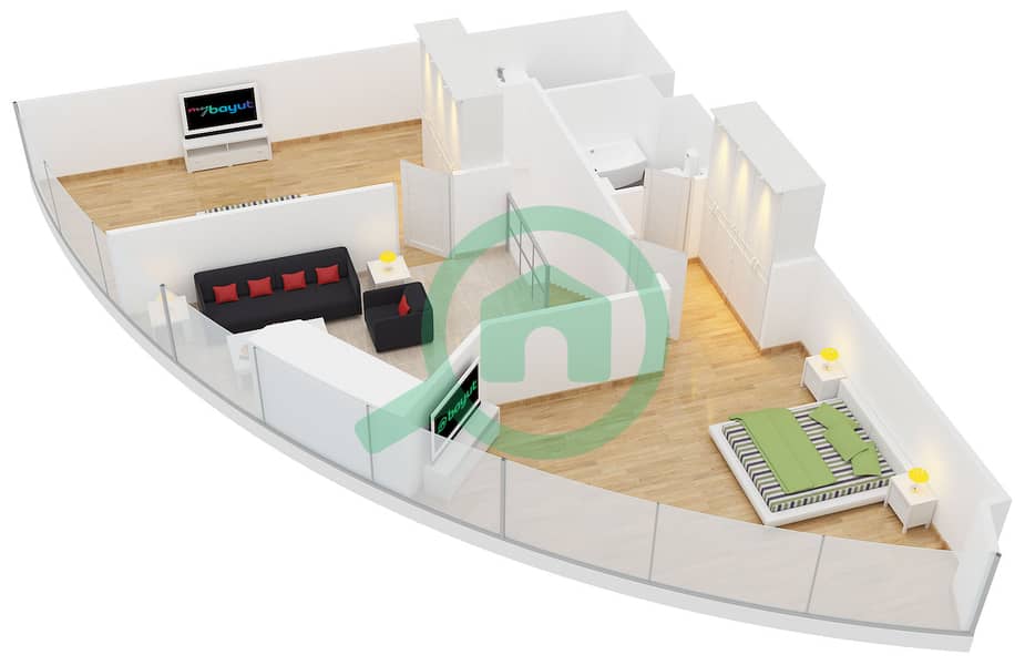 Джумейра Бей X1 - Апартамент 2 Cпальни планировка Тип 1 interactive3D