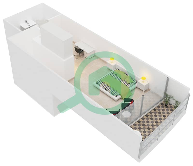 المخططات الطابقية لتصميم النموذج 4 شقة 1 غرفة نوم - خور الجميرا X1 interactive3D