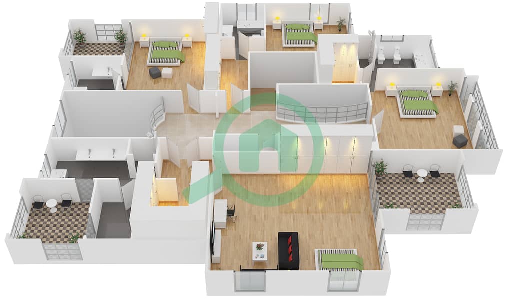 Signature Villas Frond B - 5 Bedroom Villa Type CENTRAL GALLERY EUROPEAN Floor plan interactive3D