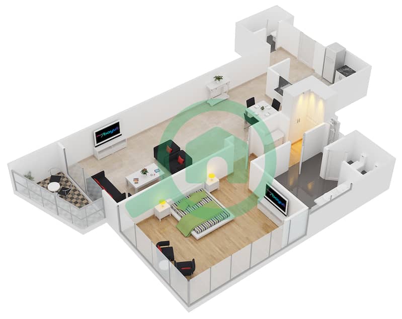 拉古纳莫凡彼大厦 - 1 卧室公寓类型E戶型图 interactive3D