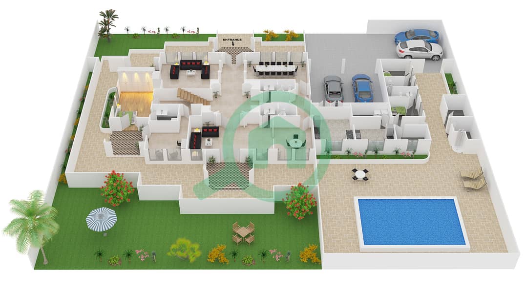 Signature Villas Frond B - 5 Bedroom Villa Type GREAT ROTUNDA ARABIC Floor plan interactive3D