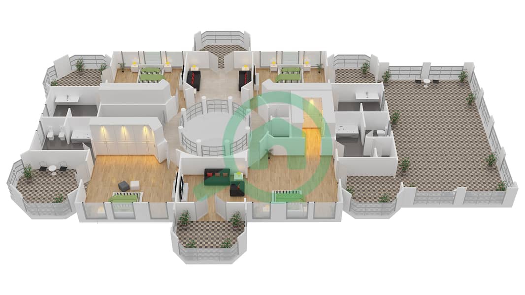 المخططات الطابقية لتصميم النموذج GREAT ROTUNDA ARABIC فیلا 5 غرف نوم - فلل سجنتشر سعفة C interactive3D
