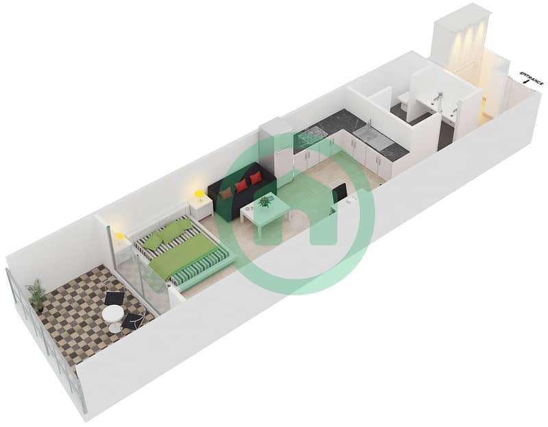 المخططات الطابقية لتصميم النموذج G شقة استوديو - برج لاجونا interactive3D