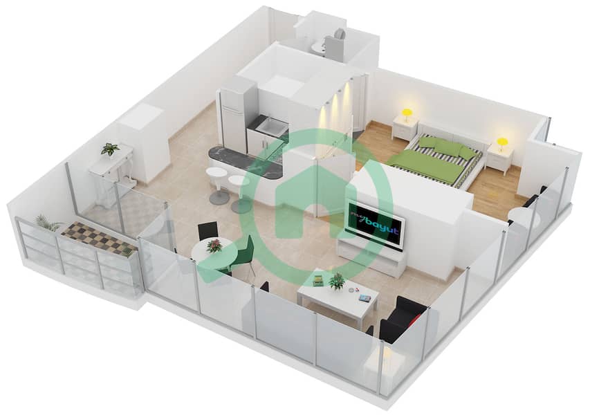 Indigo Tower - 1 Bedroom Apartment Type/unit C/1 Floor plan interactive3D