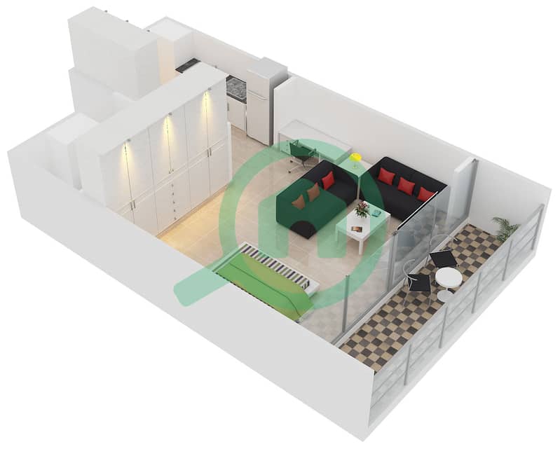 靛蓝大厦 - 单身公寓类型／单位A/3,11戶型图 interactive3D