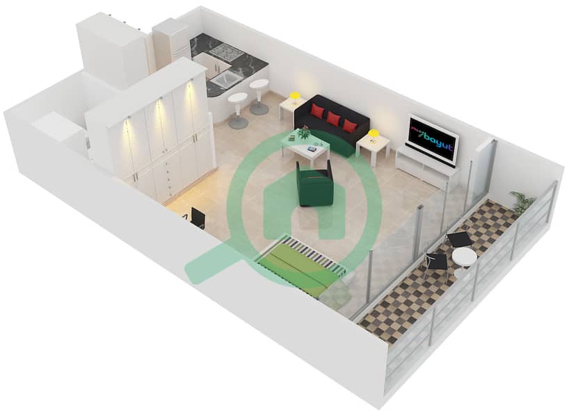 Indigo Tower - Studio Apartment Type/unit B/5,13 Floor plan interactive3D