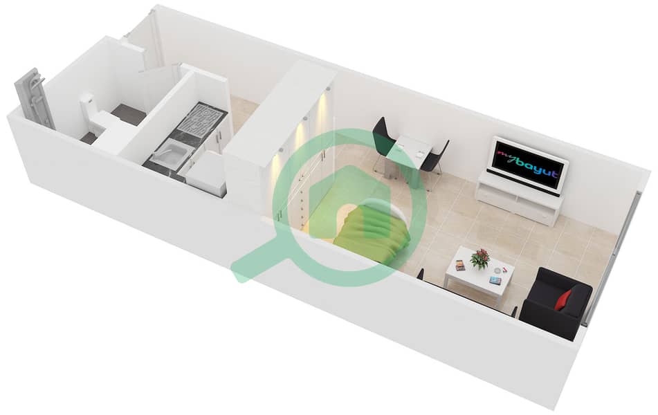湖城大厦 - 单身公寓类型3,10戶型图 interactive3D