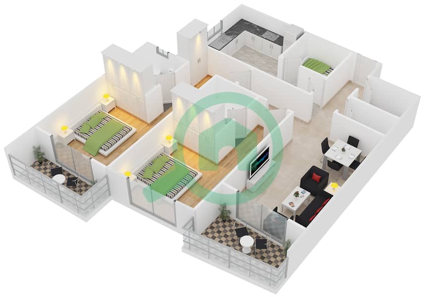 Floor plans for Type T2C 2bedroom Apartments in Icon
