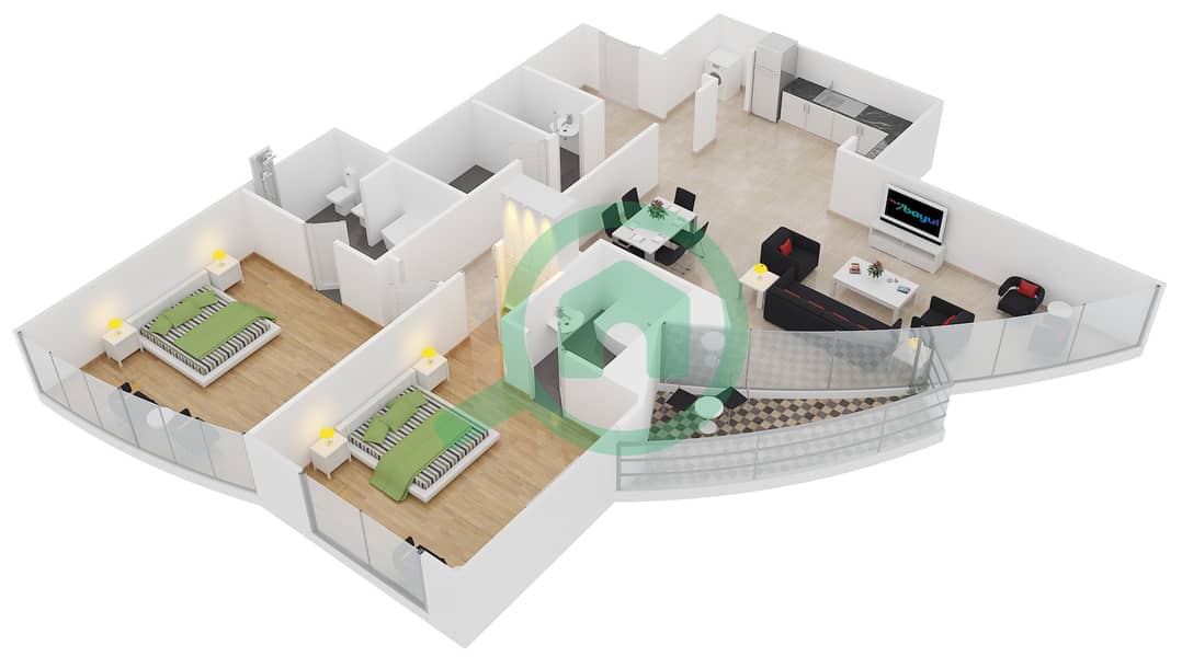 Lake Shore Tower - 2 Bedroom Apartment Type C Floor plan interactive3D
