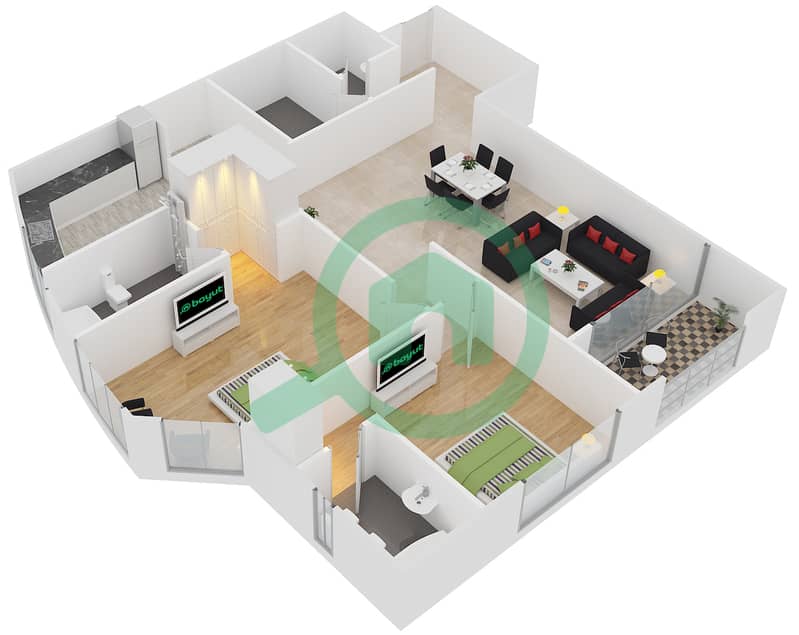 Lake Shore Tower - 2 Bedroom Apartment Type B Floor plan interactive3D