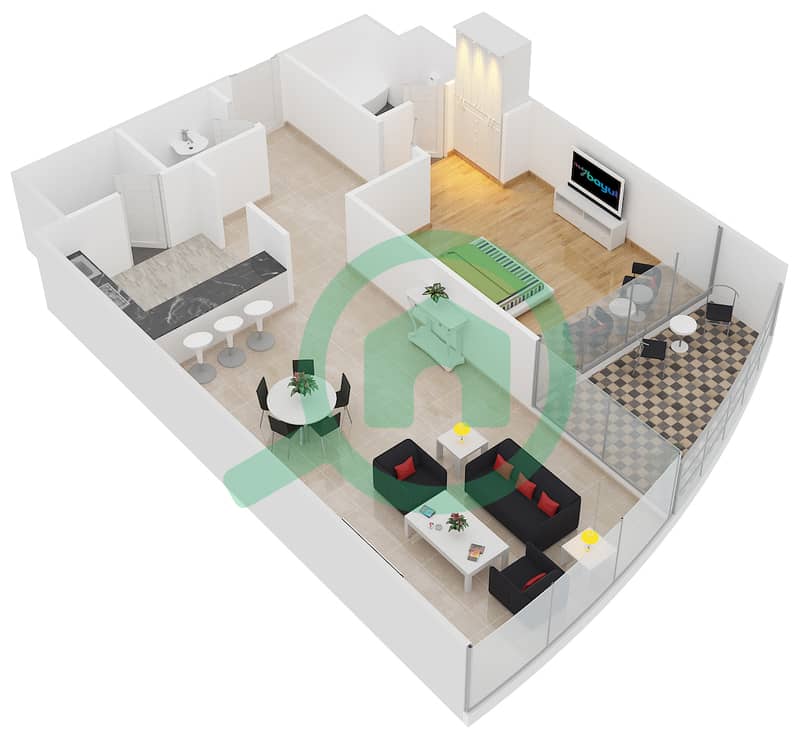 Lake Shore Tower - 1 Bedroom Apartment Type A Floor plan interactive3D