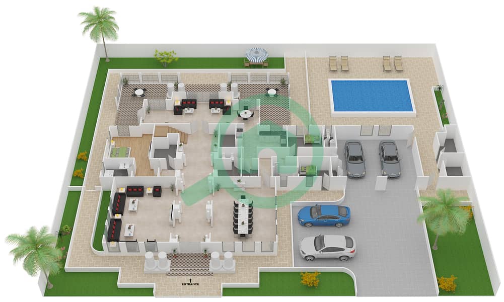 Frond J - 5 Bedroom Commercial Villa Type CENTRAL GALLERY EUROPEAN Floor plan interactive3D