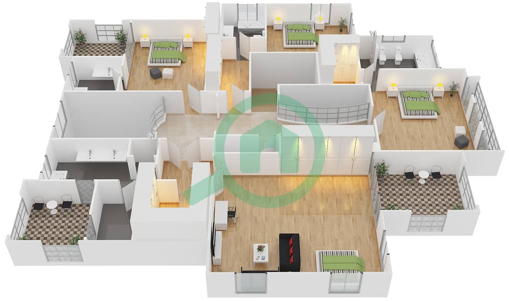 Frond J - 5 Bedroom Commercial Villa Type CENTRAL GALLERY EUROPEAN Floor plan interactive3D