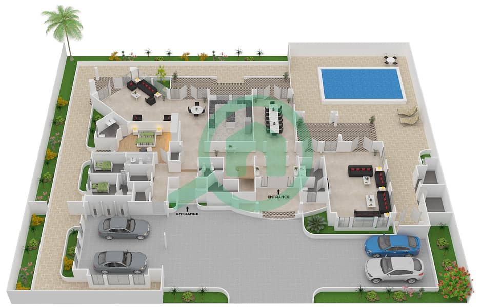 J区 - 5 卧室商业别墅类型GARDEN LOBBY MEDITERRANE.戶型图 interactive3D