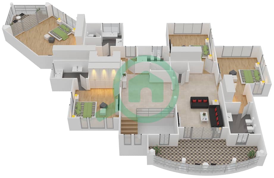 Frond J - 5 Bedroom Commercial Villa Type GARDEN LOBBY MEDITERRANE. Floor plan interactive3D