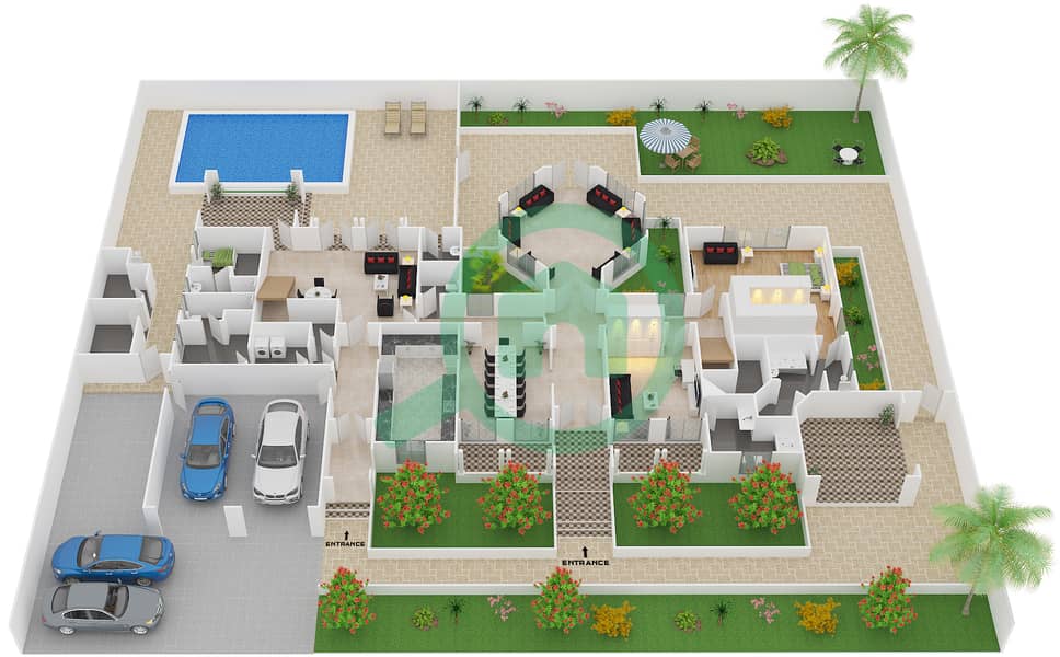 Frond J - 6 Bedroom Commercial Villa Type GRAND MAJLIS ARABIC Floor plan interactive3D