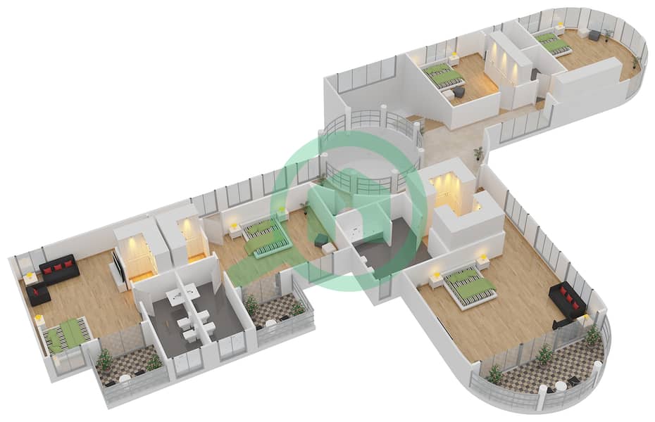 J区 - 5 卧室商业别墅类型RIVIERA PLAN ONE STYLE戶型图 interactive3D