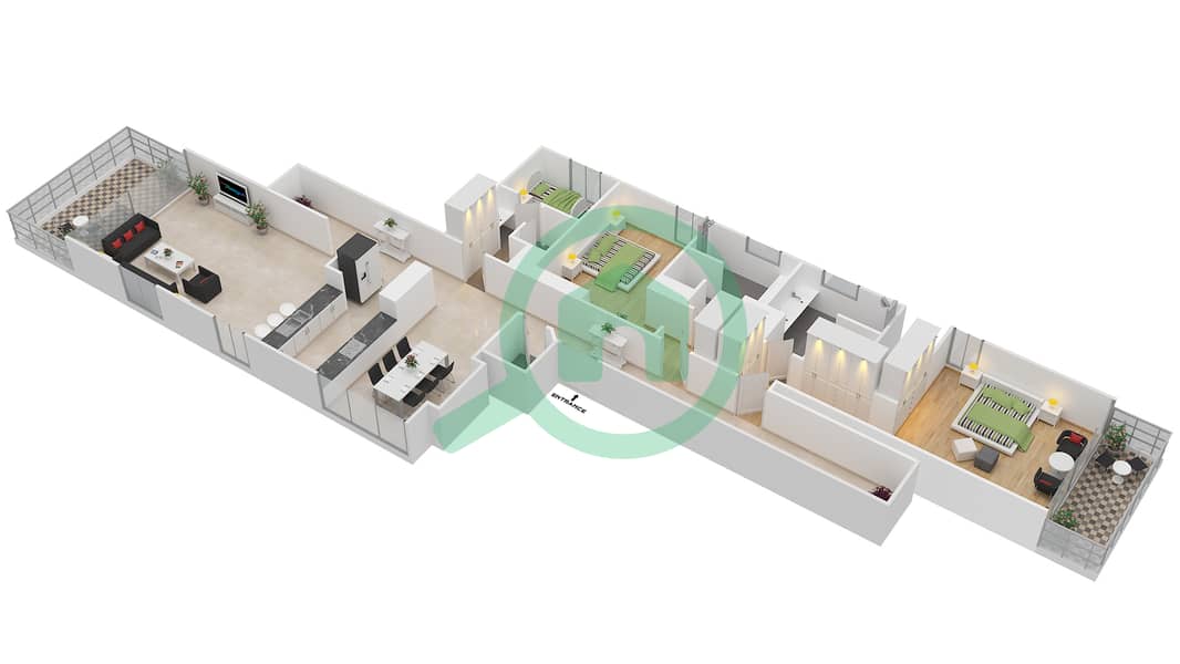 Мураба Резиденс - Апартамент 2 Cпальни планировка Единица измерения 2 SERIES NORTH interactive3D
