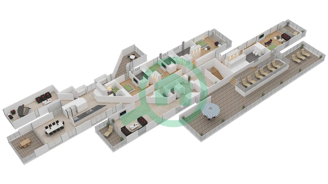 المخططات الطابقية لتصميم النموذج 801 NORTH بنتهاوس 4 غرف نوم - مربعة ريزيدنس interactive3D