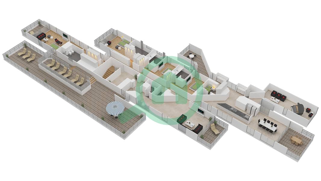 Мураба Резиденс - Пентхаус 4 Cпальни планировка Тип 802 SOUTH interactive3D