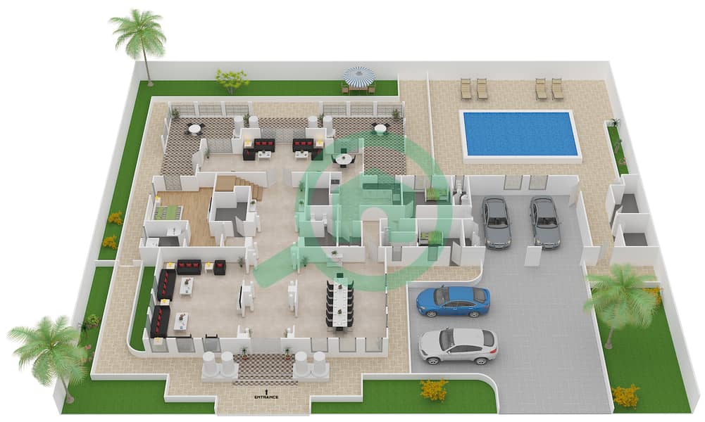 Signature Villas Frond P - 5 Bedroom Villa Type CENTRAL GALLERY EUROPEAN Floor plan interactive3D