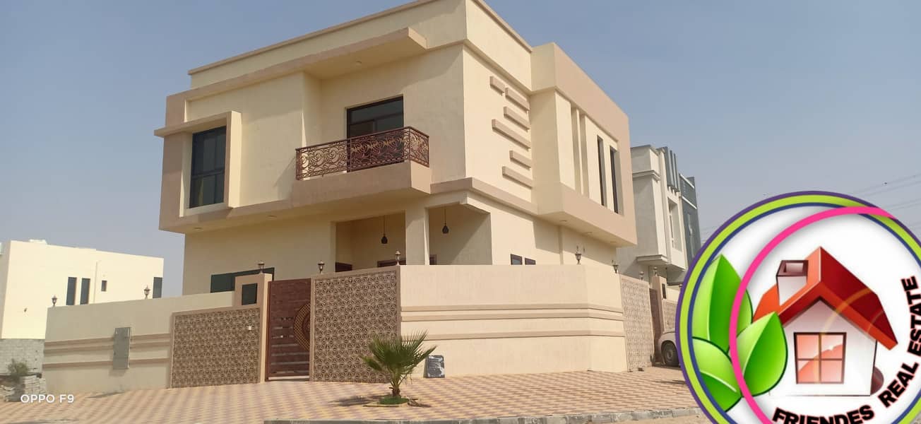 Villa for sale, distinctive modern European design and super deluxe finishing in Ajman, freehold for all nationalities from the owner directly. Two streets angle