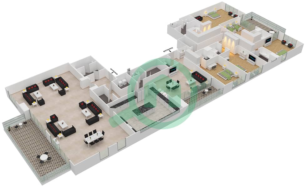 守护神大厦 - 5 卧室顶楼公寓单位2戶型图 interactive3D