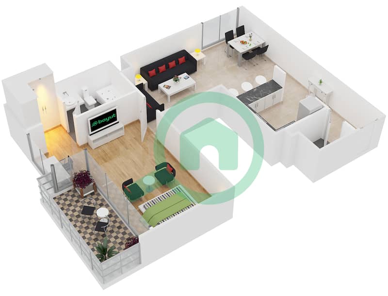 Avanti Tower - 1 Bedroom Apartment Unit 7B Floor plan interactive3D