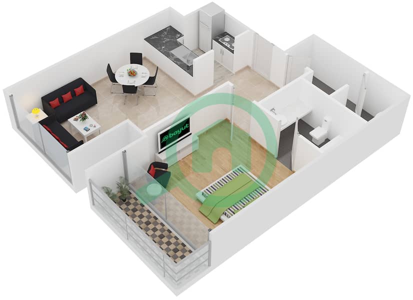 Mag 214 Tower - 1 Bedroom Apartment Type 3 Floor plan interactive3D