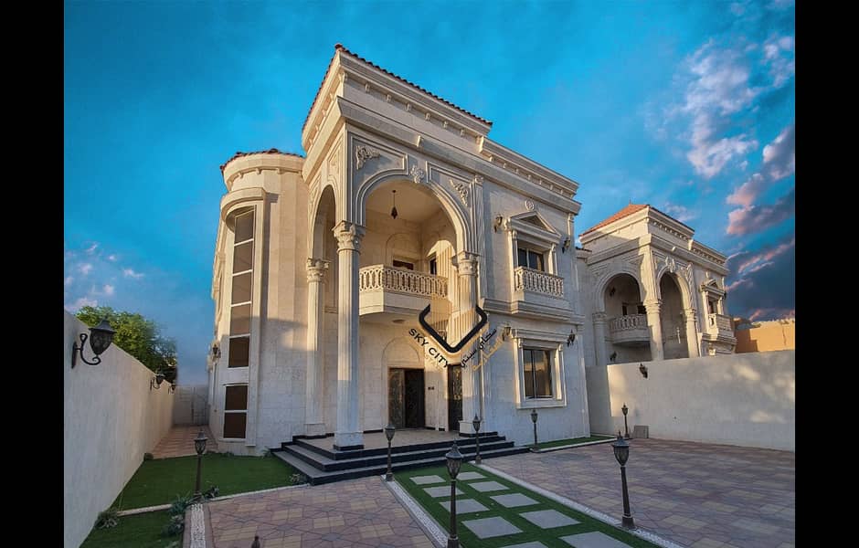 A luxurious villa with a luxurious stone facade, the finest designs and the finest decorations