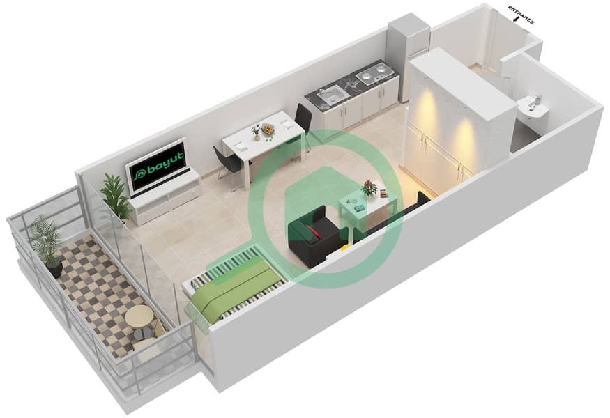 Wind Tower II - Studio Apartment Type B Floor plan interactive3D
