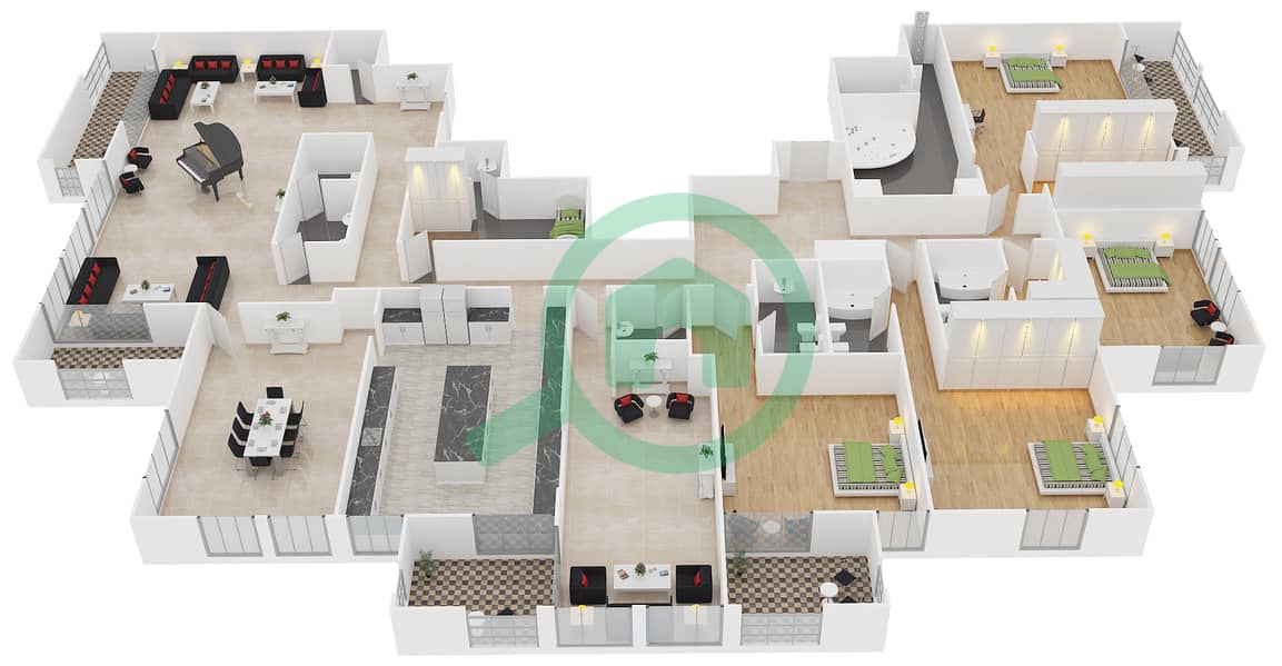 المخططات الطابقية لتصميم النموذج A بنتهاوس 4 غرف نوم - برج تشرشل السكني interactive3D
